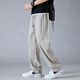Monpoc Hosen Herren Spring- und Herbststil Trendy lose gerades Mesh atmungsaktives Eis Seiden Casual Hosen 6636 Khaki M.