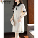 Woodpecker (TUCANO) temperament lapel short-sleeved dress for women in summer 2025 new mother temperament slim mid-length lace skirt trendy beige L