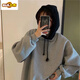 First-diameter gray hooded thickened sweatshirt new 2025 autumn and winter European goods oversize loose lazy mid-length jacket 13886 black sweatshirt S