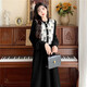 Fhhuabd Otoño e invierno Nuevo vestido rojo de pana de punto de punto con un vestido de cintura mm ligeramente gordoso de gran tamaño y un suéter espesado Vestido negro #6198 10xl M Recomendado 80-100Jin [Jin iguala 0.5 kg]