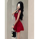 Jin Bingsheng retro style suspender dress new pure desire dress red high-end niche temperament waist-hugging short skirt Burgundy [upgraded waist-hugging style] L [recommended 105-115Jin [Jin equals 0.5 kg]]