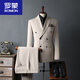 ROMON Apricot double-breasted suit for men 2025 autumn new casual Korean groomsmen suit groom wedding suit for men Khaki (suit + trousers) M 48 (-112Jin Jin is equal to 0.5kg)