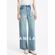 Kamilan lavé bleu jean droit d'été féminin 2025 Nouveaux jambes larges lâches décontractées pantalon long pantalon clair s bleu clair
