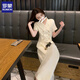 罗蒙（ROMON）小香风套装女夏季2025新款盐系轻熟高级感减龄气质简约休闲两件套 杏色长裤 L