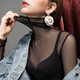 Slim high collar inner long sleeve lace bottoming shirt for women summer thin fairy mesh top white fungus edge T-shirt black XL weight 120Jin Jin equals about 0.5 kg