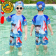 G.duck children's swimsuit summer boy Nezha split swimsuit 2025 new baby boy sunscreen quick-drying swimsuit boy swimming trunks blue with free swimming cap 150 cm