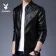 Playboy (PLAYBOY ICON) 2024 new PU leather men's leather jacket Korean style trend autumn and winter leather jacket motorcycle plus fleece jacket handsome trend MT-2079 black plus fleece 4XL