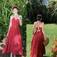 Vzvy Sommer Sanya Bali Beach Resort Beach Kleid Thailand Retro Big Posing Burgundy Super Fairy Sling Kleid Burgund 9761# s