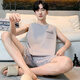 VTT男睡衣夏季无袖纯棉薄款背心短裤家居服宽松套装大码可外穿 V背心短裤：OMM13063 L