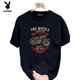 Playboy (Playboy) schweres lustiges kurzärärmiges T-Shirt für Männer im Sommer Reine Baumwolle Retro Motorraddrucker Schulter Rundem Hals halbärmeliges T-Shirt für Männer v683 Weiß M.