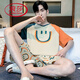 Langsha Summer Pyjamas Herren 2025 Neue Pure Cotton Short Sleeve Shorts Dünne Sommer-Teenager Full Cotton Home Clothing Set W9928 [reines Baumwoll-Kurzarm-Männer] l [100-130jin [Jin gleich 0,5 kg]]]