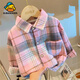 G.duck Little Yellow Duck Children's Retro Plaid Shirt Autumn New Girls Korean Lapel Jacket Boys Long Sleeve Fashionable Y Pink Shirt 90 cm