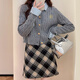 TonLion 2025 Autumn and Winter Spliced Woven Fabric Cable Small Embroidery Women's Sweater Cardigan