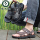 Spechts Sandalen Herren Sommer Neues echtes Leder atmungsaktives Strandschuhe lässig fahren lässige Leder mit mittleren Alters Sandalen Männer schwarzes Geld 9901 38 Normaler Code