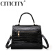 CITICITY包包女包轻奢侈品牌高档铂金包2025新款时尚鳄鱼纹单肩包520礼物 黑色