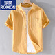 Romon Men's Linen Lapel Camisa de manga corta Camisa suelta Top de cuello con cuello T-Cotton Camiseta de lino Ropa de verano Yunyi-9711 Blue XL