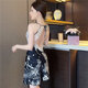 
Pajamas with breast pad for women in summer ice silk 2024 new suspender night skirt night stand sexy lace spring and autumn home clothes JS_9227# single suspender skirt black with activity M