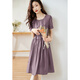 Ehangy international brand women's light luxury high-end dress summer new round neck short sleeve waist-hugging long skirt light purple [high-end gift box] L
