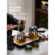 MZXM Japan imported quality glass tea set set for making tea, household tea tray, large capacity living room tea cup, office tea cup, transparent 600ml mountain view pot set, 8 pieces, complete set