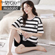 Modal marca de alta gama 2025 Nuevo pijama caliente para mujeres en el verano Cotton puro Cabina de manga corta de dos piezas Ropa para el hogar rayado de verano YZT9859 M Modelo de mujeres recomendado 80-100Jin [Jin iguala 0.5 kg]