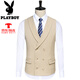 Playboy 2025 Summer Casual Anzug Anzug Männer Business Hochzeitsbräutigam-Jacke Kleid kleiner Anzug dreiteiliger Männer Khaki dreiteiliger Anzug (Anzug + Weste + Hosen) M.