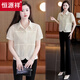 Hengyuanxiang Fashion Polo Kragen Kurzarm Shirt für Frauen 2025 Sommer Design Sense Age reduzieren lässiges Shirt Shirt Lose Top Blue L 95-105jin [Jin gleich 0,5 kg]