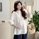 Ran Qiqi pregnant women's autumn suit lazy style 2025 new pure cotton long-sleeved shirt top wide-leg pants small fragrant style two-piece set white shirt + navy blue pants (set) L