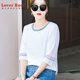 LOVER RUCCI pure cotton 70-quarter sleeve T-shirt for women loose temperament age-reducing pink mid-sleeved T-shirt spring and autumn summer 2025 new top W6172 ice blue mid-sleeved M (recommended 80-105Jin [Jin equals 0.5 kg])
