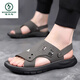 Woodpecker full cowhide sandals men's 2025 summer new men's genuine leather soft sole sandals beach shoes 7625 new gray 40