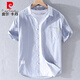 皮尔卡丹（pierre cardin）夏季男士翻领短袖t恤棉质T宽松衬衫领上衣服带领条纹体恤文艺男装 9721白色 M