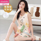 莫代尔带胸垫一体背心睡衣女夏薄款棉夏天薄款无袖大码家居服可外穿套装 背心套装【带胸垫】F9856 L 女 建议100-120斤