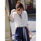Awakening Paradise French Style Literary Style Round Neck Shirt Lace Tie High Waisted Wide Leg Pants Two-piece Commuting Suit Navy XL