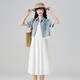 Kuaiyu women's suit 2025 new summer short denim shirt with white dress casual and sweet white L