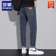 ROMON autumn jeans men's loose straight-leg trendy brand men's new elastic casual trousers spring and autumn casual jeans 6621B black style plus velvet 36