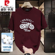 Pierre Cardin 100% reine Baumwollmarke Marke Starkes T-Shirt mit kurzer Ärmeln für Männer im Sommer Retro-Motorraddrucker Schulter Rundem Hals halbärmelte Männer 683 Black S (Empfohlen 80-100jin [Jin entspricht 0,5 kg]))