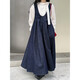 Zhidou Duo Luxi Korean retro U-neck vest denim dress for women 2025 spring new design versatile long skirt 9710 denim M