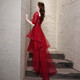 Jianfang Toast Clothes Bride 2025 New Spring and Summer Brewery Wedding Puff Sleeve One-Shoulder Escape Princess Dress Evening Dress Brewery Short Front and Long Back XS
