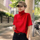 
Aigechen high neck short-sleeved women's loose shirt for summer age reduction versatile solid color plus size top black R letter 1283 single size L is suitable for 80-105 Jin [Jin equals 0.5 kg]
