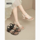 Dusto -Gurt Sandalen Frauenschuhe 2025 Sommer neue Mode niedliche einfache dicke Fersequadratheel 24x1048 Beige 34