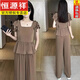 Hengyuanxiang Hot-Casual-Anzug für Frauen im Sommer im Sommer neuer Stil, schlanker und kleiner kurzärmeliger Hose mit weitem Bein zweiköpfiger Set, Black Top + Hosen, Factory Direct Sales L empfohlen 100-110jin [Jin gleich 0,5 kg]