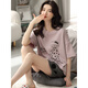 The same 2025 new pajamas for women in summer short-sleeved two-piece summer striped home clothing YZT9859 XL women's model_suggested 120-140Jin[Jin equals 0.5 kg]