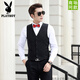 
Playboy (PLAYBOY) best man dress for brothers summer vest long sleeve shirt dress wedding groom wedding large size suit three-piece set white short shirt + black trousers gift bow tie-huahua XL