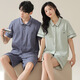 Couple pajamas summer short-sleeved cotton shorts cardigan lapel men and women Korean version simple casual suits for outside wear SN12701 women 12801 men XL men
