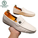 Woodpecker Beanie Shoes Men's Spring and Autumn New Men's Shoes Korean versatile Men's Casual Leather Shoes One-Part Driving Lazy Shoes 825 White 39