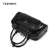 Tianmeiyi women's bag cowhide bowling bag hand grip pleated bag commuter crossbody hand-held shoulder bag birthday gift for girlfriend black