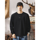 Pop Warm Autumn American Retro Henley Collar Polo Shirt Men's Long Sleeve Autumn New Tough Guy T-Shirt Men's Loose Black Black M _Suitable for 100-125Jin Jin equals 0.5 kg