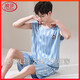 
LangSha (LangSha) men's pajamas, men's children's junior high school students ice silk summer thin vest pajamas pants summer large size home clothing Love 9901 Navy men XL men (120-140Jin [Jin equals 0.5 kg])