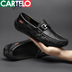卡帝乐鳄鱼（CARTELO）四季男鞋豆豆鞋真皮男鞋软皮软底一脚蹬驾车休闲皮鞋男潮新品 黑色镂空-9901 38