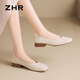 Zhr Chaussures de bateau à talons épais pour les femmes, bouche légère Chaussures de femmes simples pour commuter les chaussures simples pour femmes ah677 beige 37