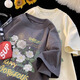 7家优品山茶花印花短袖t恤男生潮牌潮流圆领上衣服夏季宽松重磅半袖体恤 XHWP-B1047黑色 XL